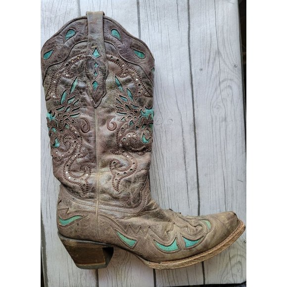 Corral Shoes - Corral Vintage Turquoise Inlay Cowboy Boots Size 8